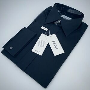 Eton Dress Shirt Mens L 16 - 41 Black Fine Twill Stretch Contemporary Fit Formal